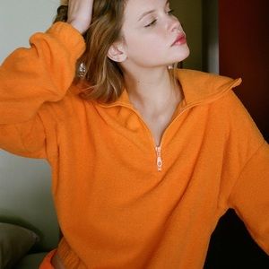 Urban Outfitters Orange track meet half zip crop